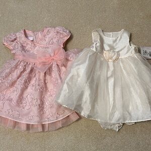 2 Beautiful fancy Pink and Cream Baby Dresses size 12M